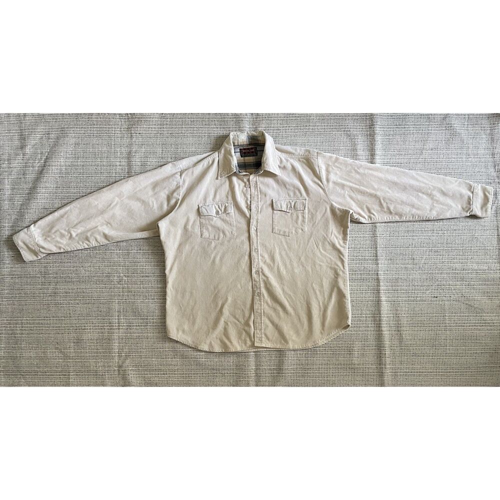Woodland Mens XL Corduroy Shirt Beige Tan Cotton Western Workwear Vintage Y2K